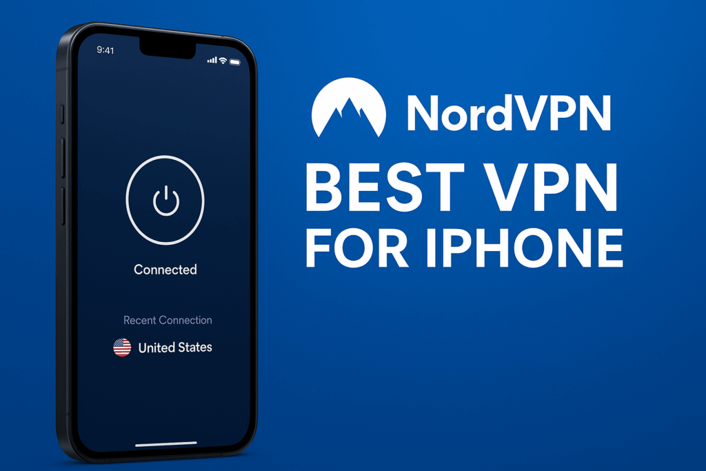 An iPhone displaying the NordVPN app interface, symbolizing privacy, security, and fast VPN protection for iPhone users.