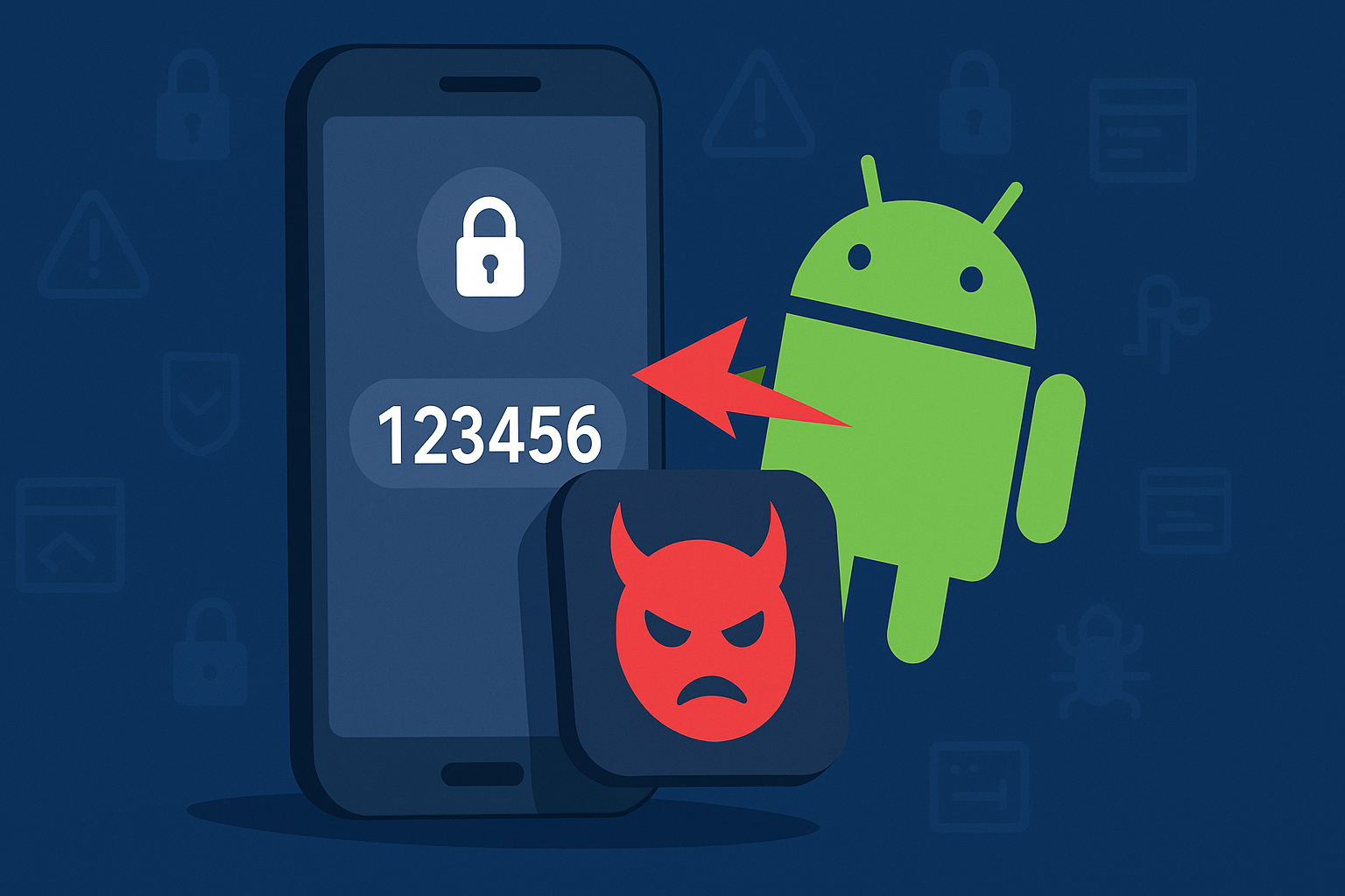 Illustration of an Android phone under cyberattack, symbolizing the Pixnapping (CVE-2025-48561) vulnerability that steals on-screen 2FA codes.